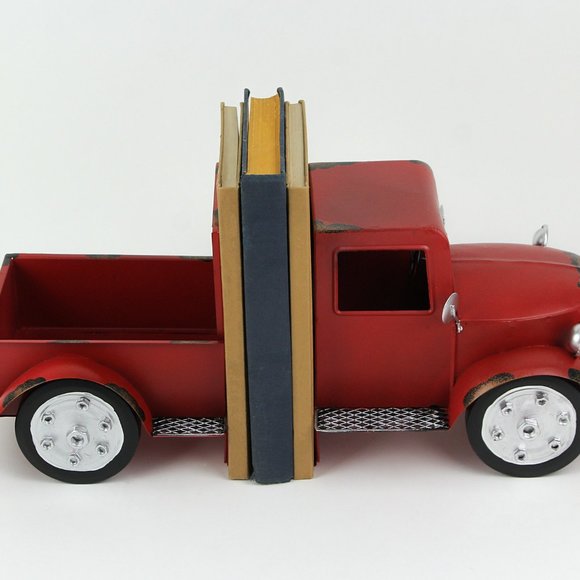 Vintage Red Pickup Truck Weathered Finish Metal Bookends Front and Back - Picture 2 of 4